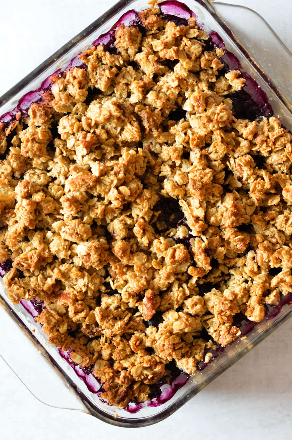 the top of a blueberry crumble. 