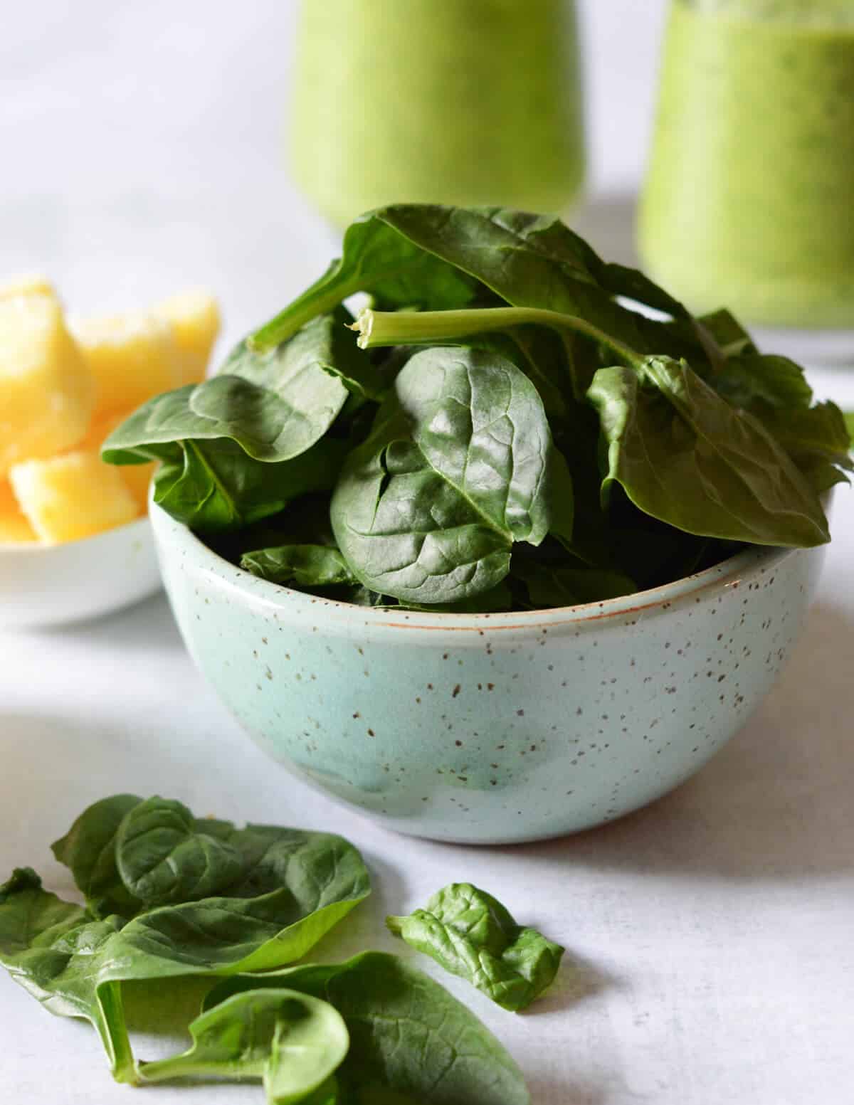 a bowl of spinach.