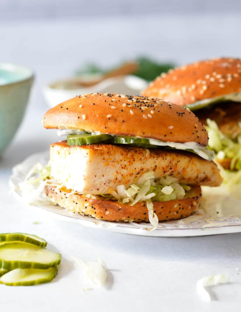 Mahi Mahi Sandwich with Lemon Aioli - caramel and cashews