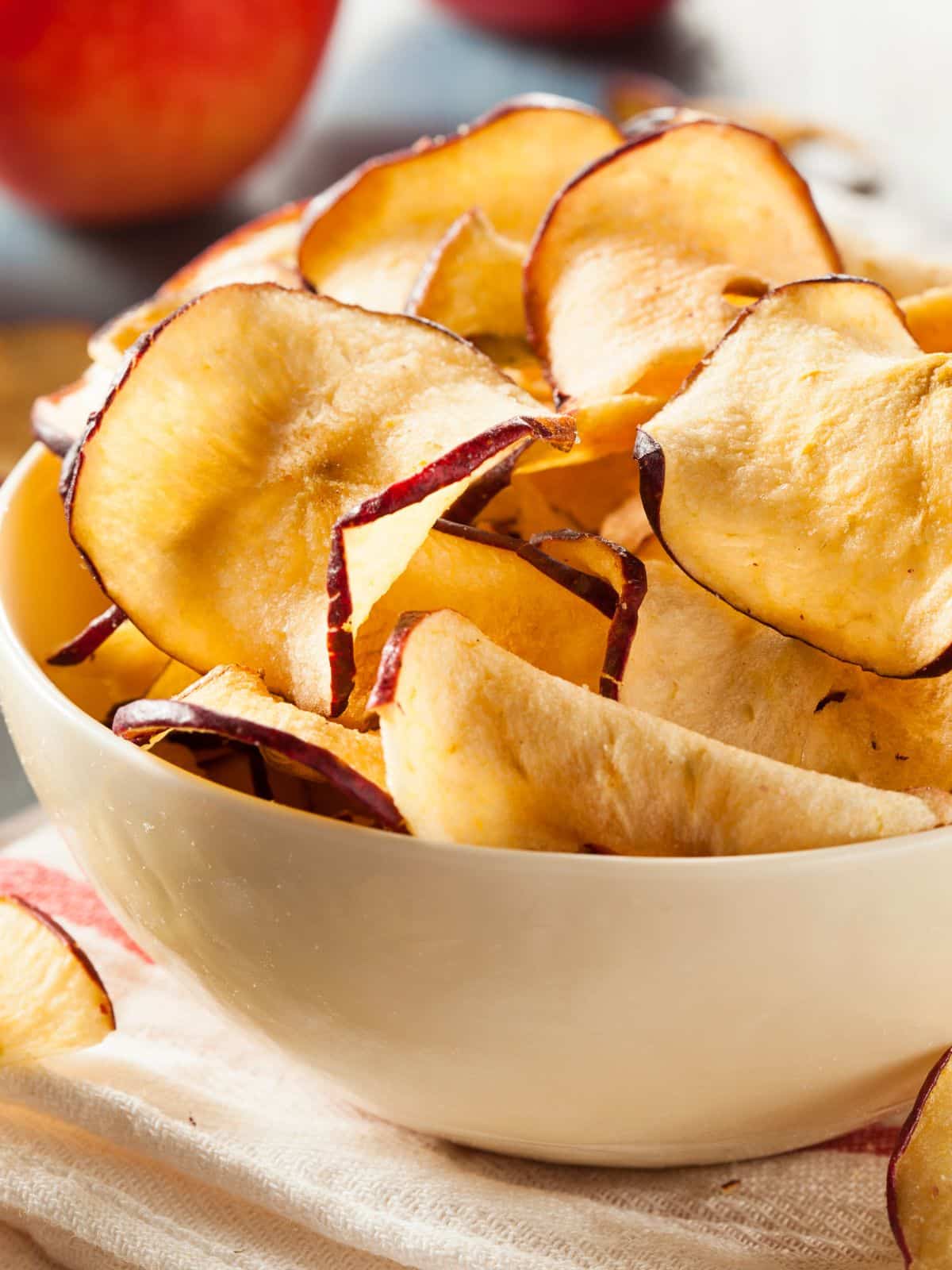 a bowl of apple chips. 