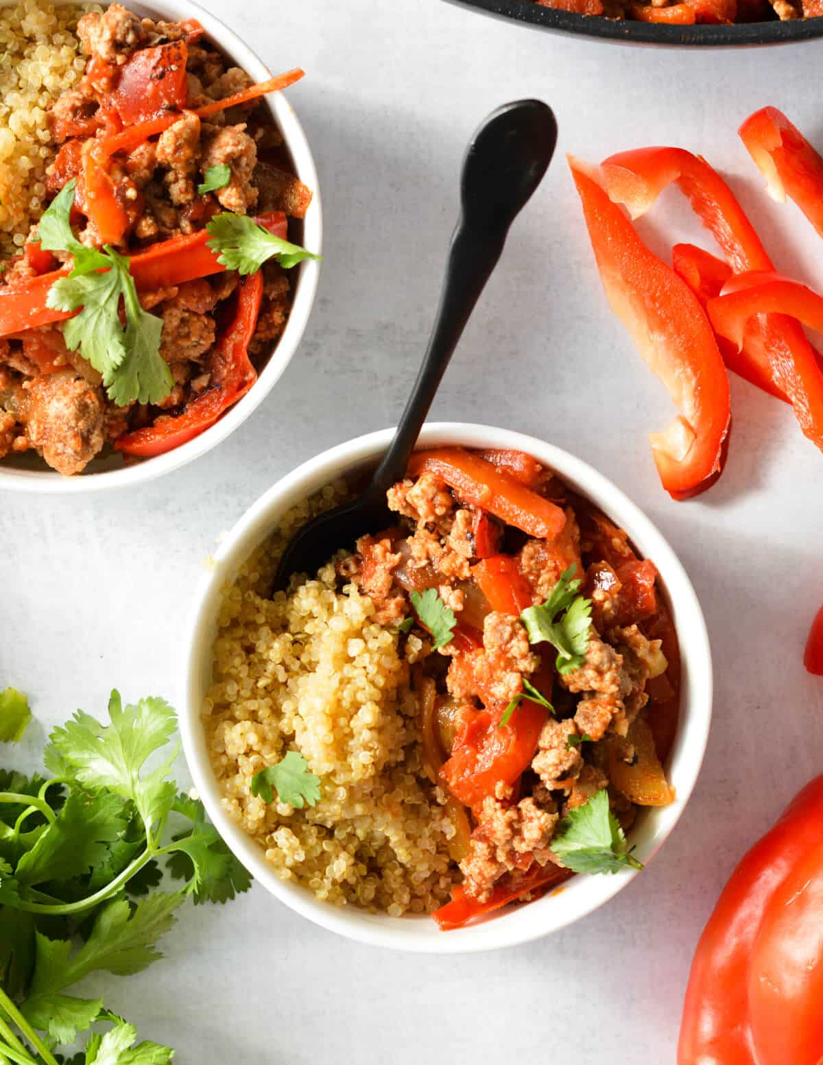 a bowl of ground turkey and quinoa 