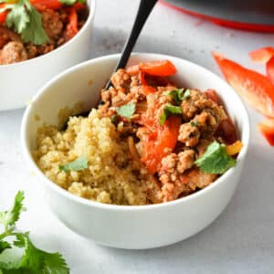 quinoa and ground turkey in a bowl.