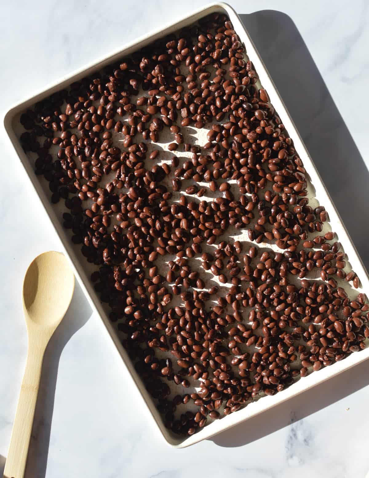 black beans on a sheet pan.