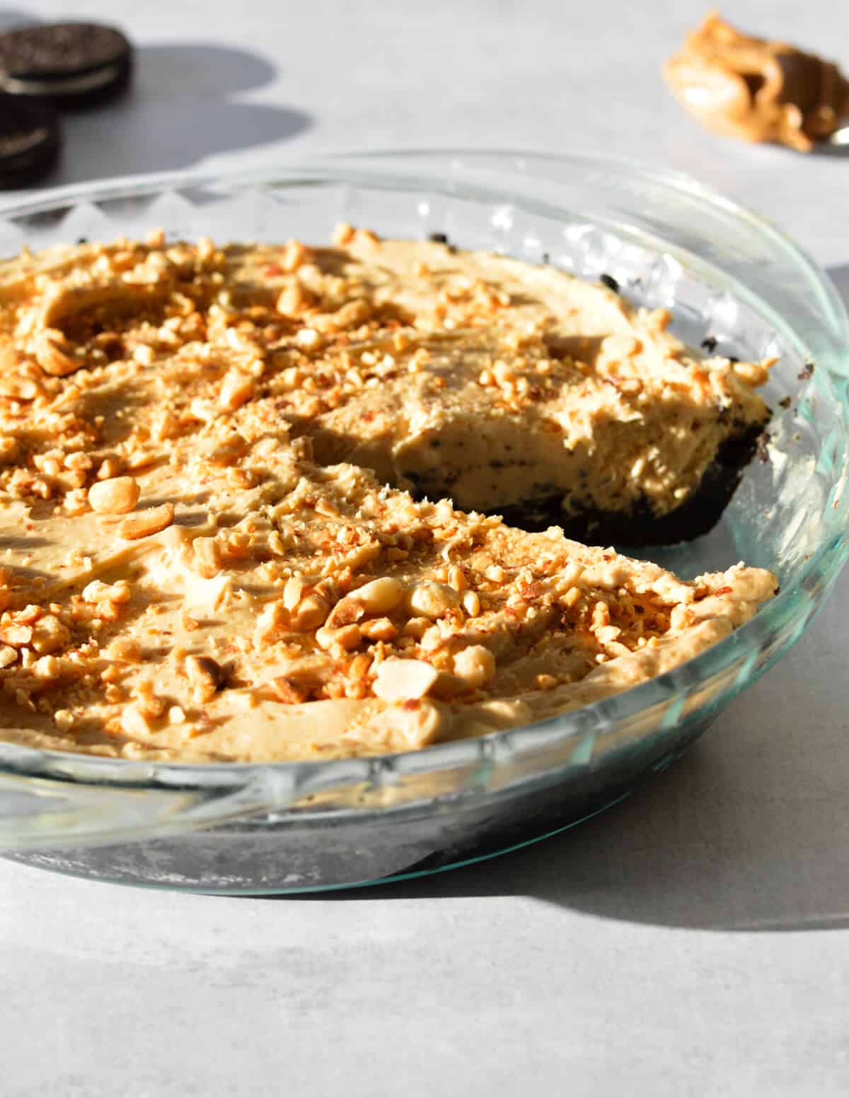 a peanut butter pie with an Oreo crust.