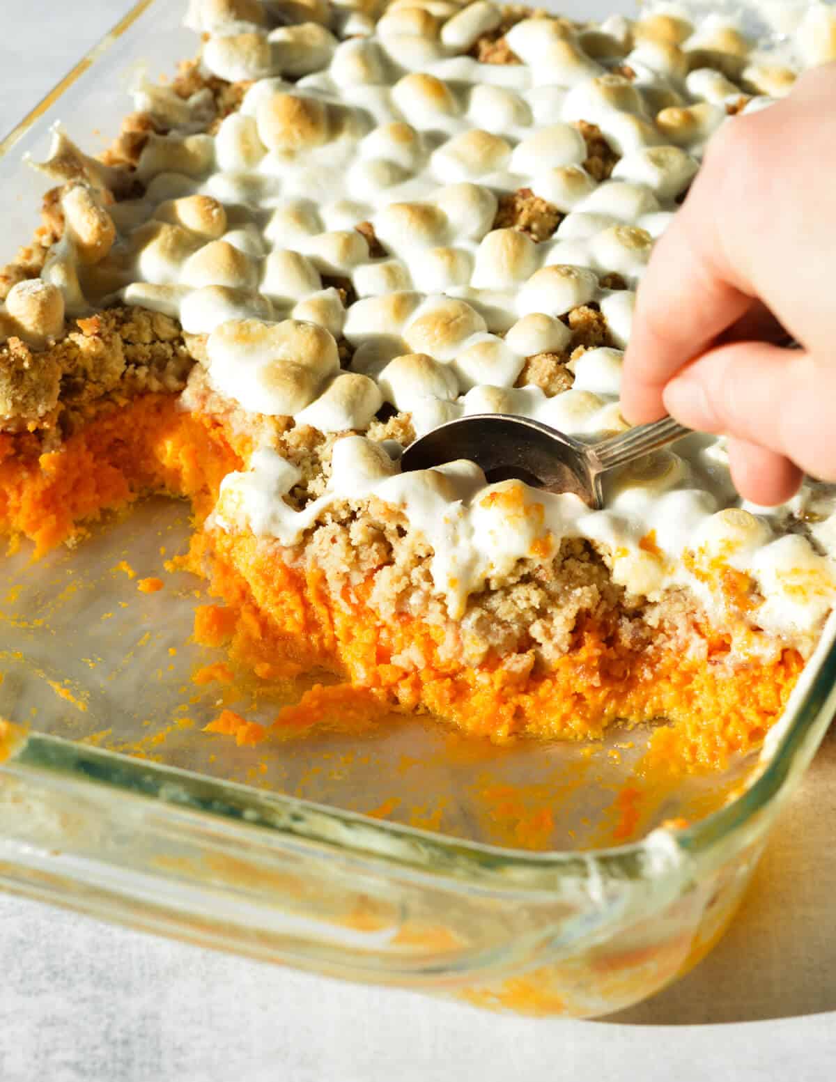 a spoonful of sweet potato casserole 