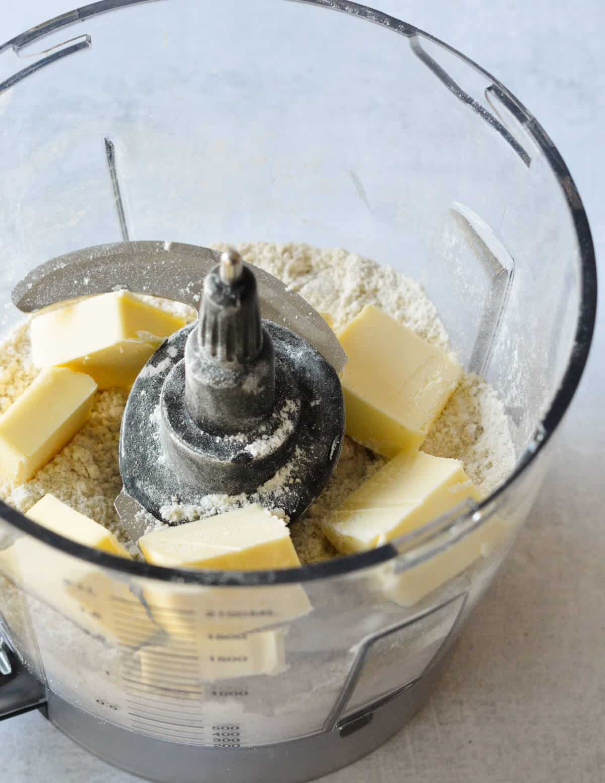 flour and chunks of butter in a food processor.