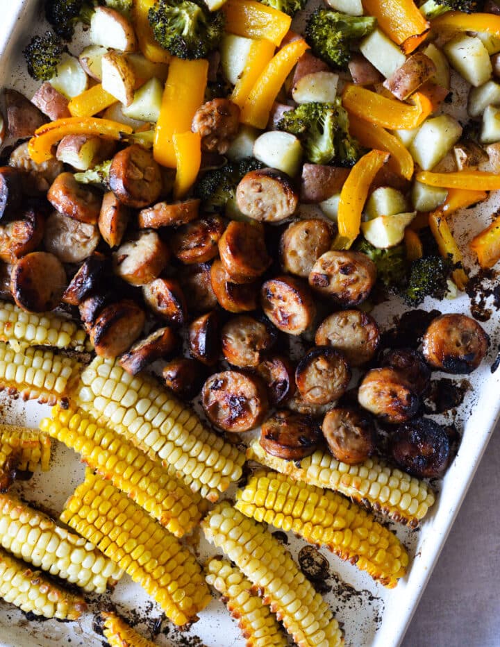 Chicken Sausage Sheet Pan Dinner - caramel and cashews