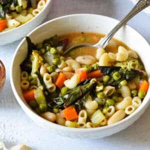 a bowl of veggie noodle soup.