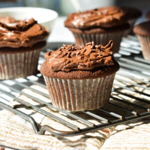 gluten free chocolate cupcake on a wire rack