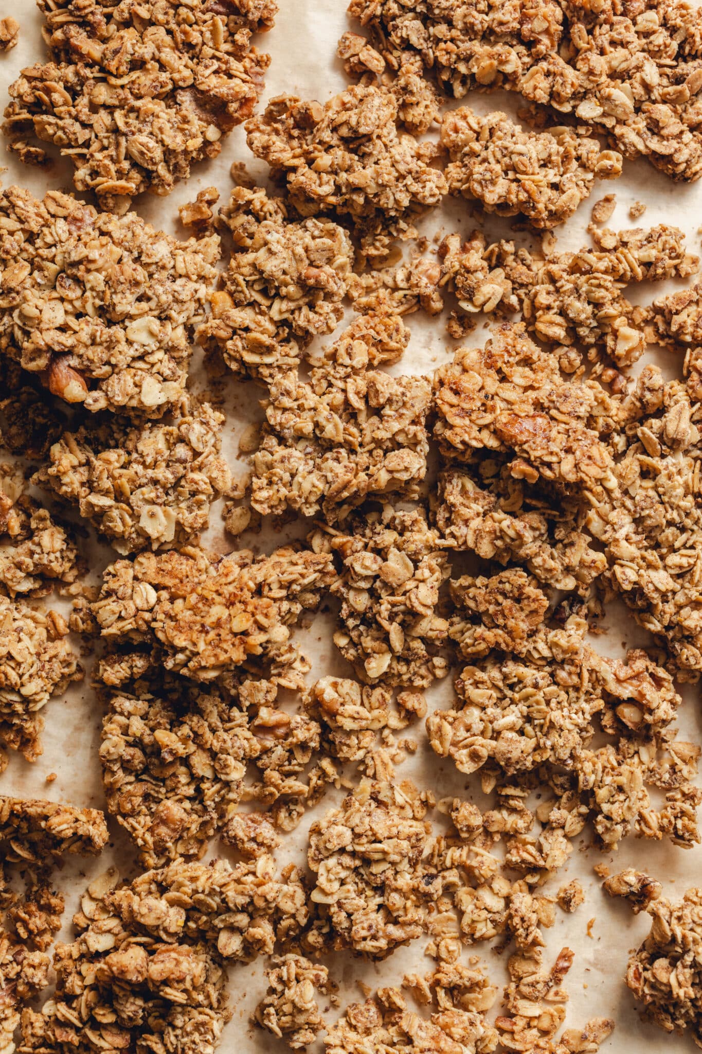 granola clusters on a sheet pan.