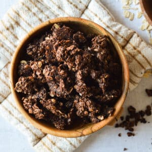 a bowl of dark chocolate granola