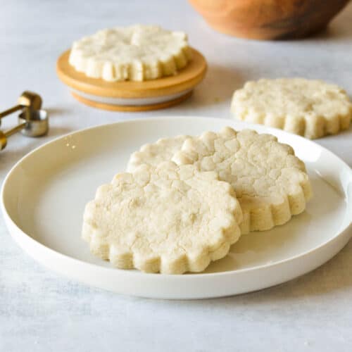 gluten free shortbread cookies on a plate.