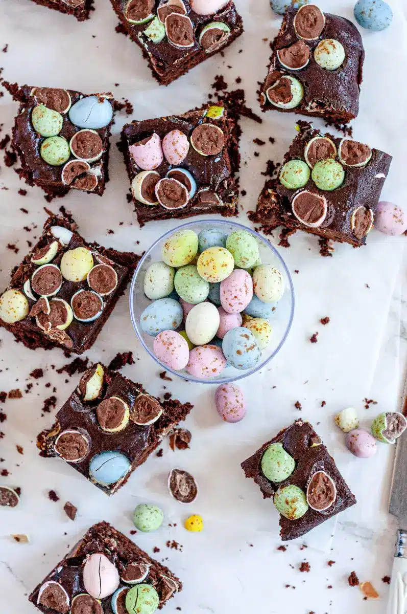 brownies with mini eggs on top. 