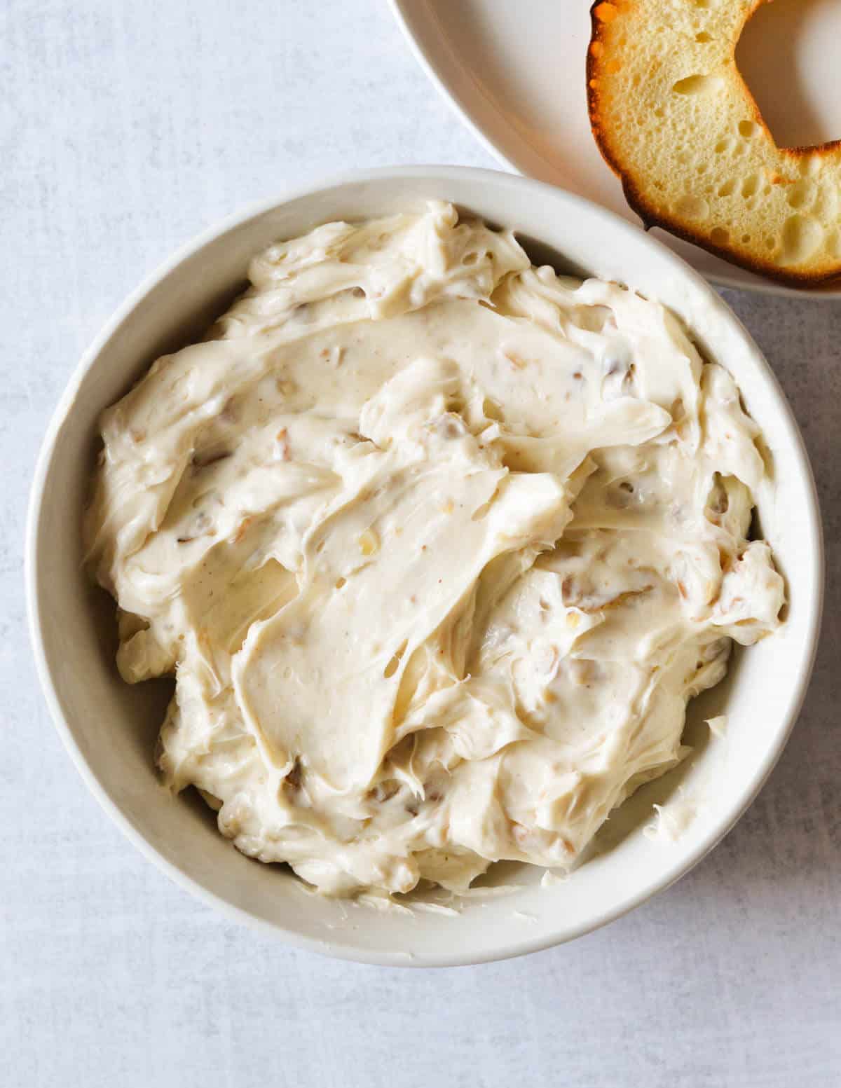 a bowl of honey walnut cream cheese.