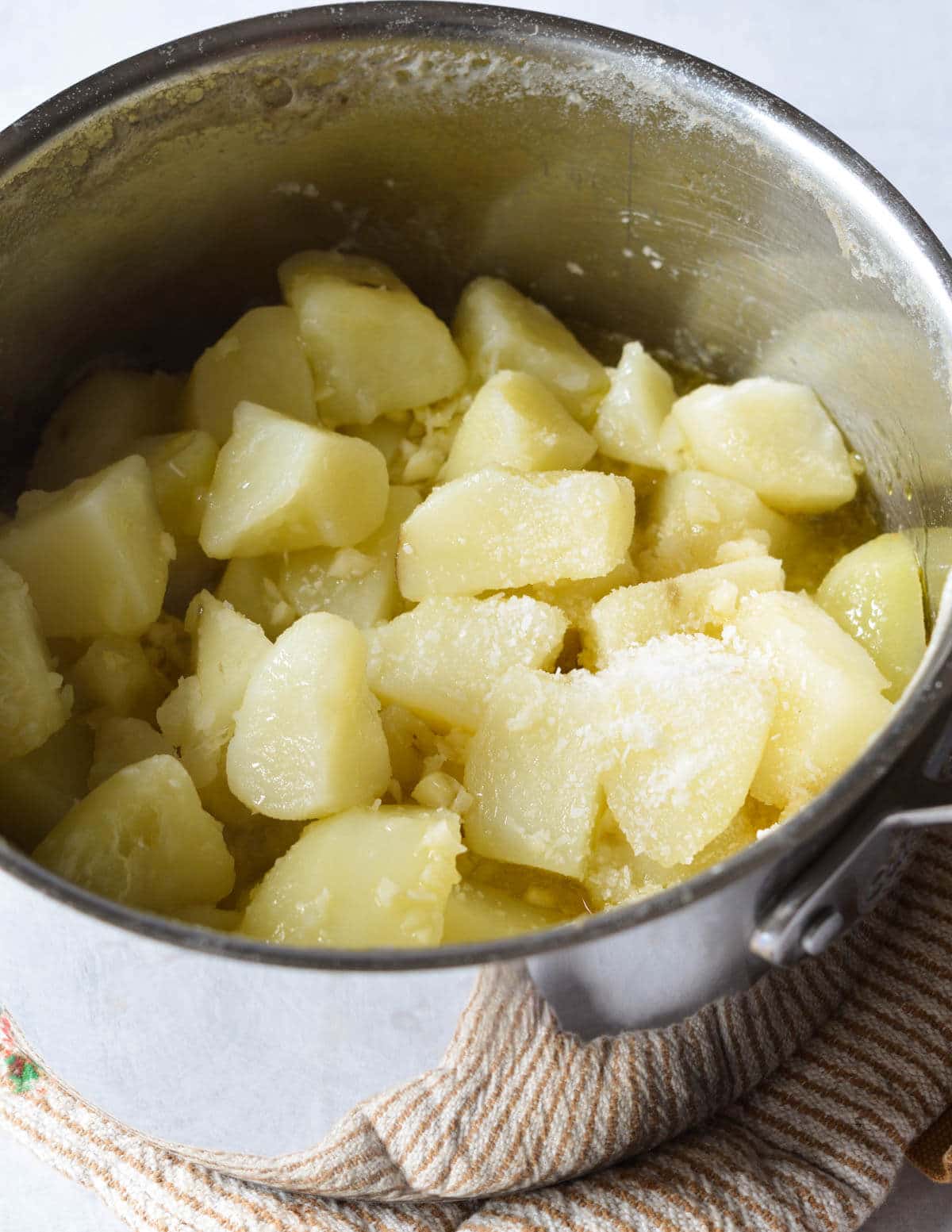 boiled potatoes in a pot