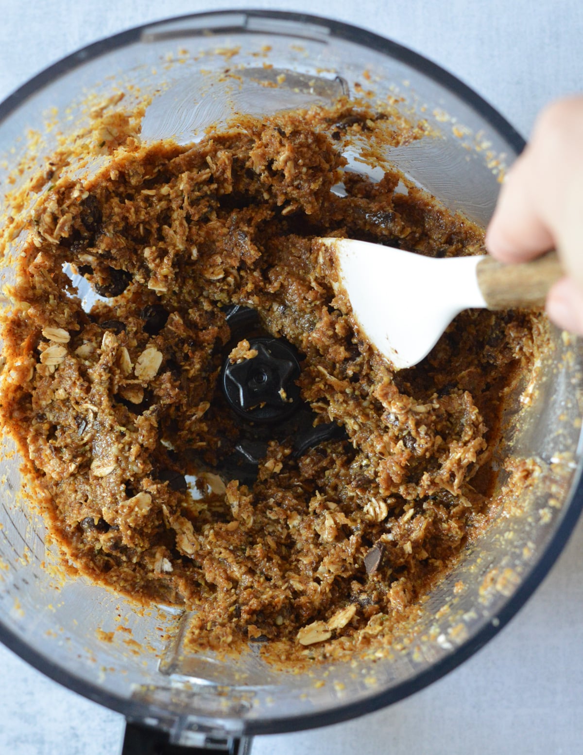 almond butter and oat mixture in a food processor.