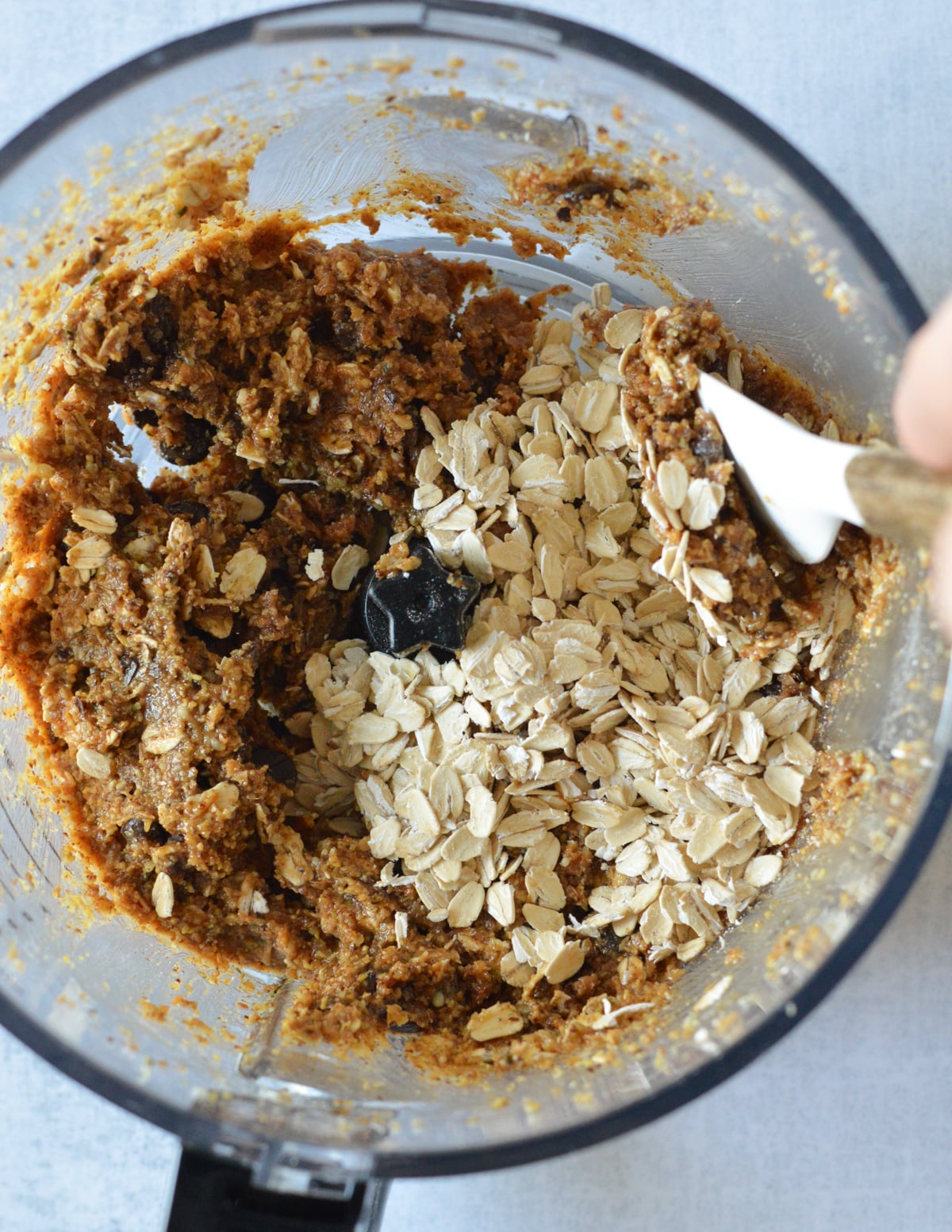 almond butter mixture with rolled oats on top.