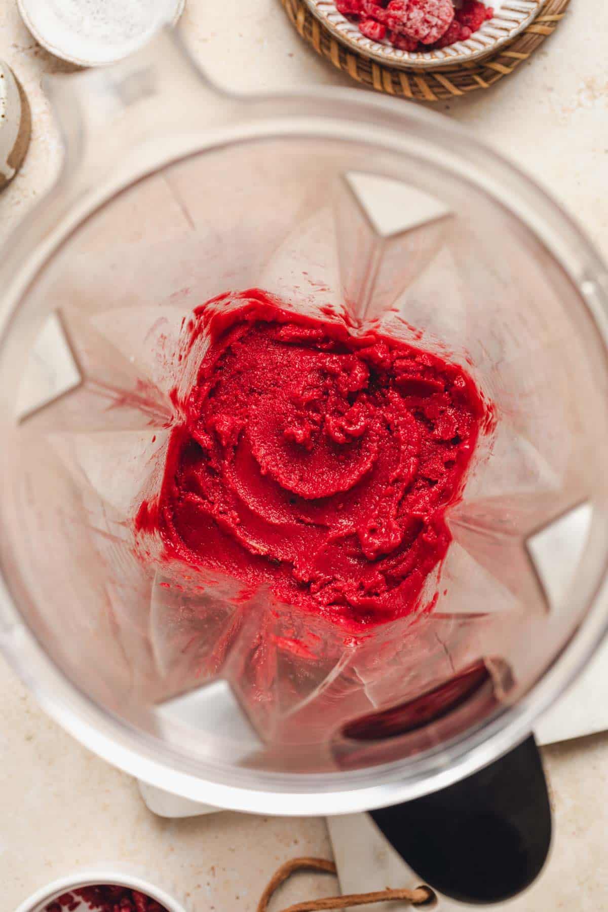 raspberry sorbet in a blender.