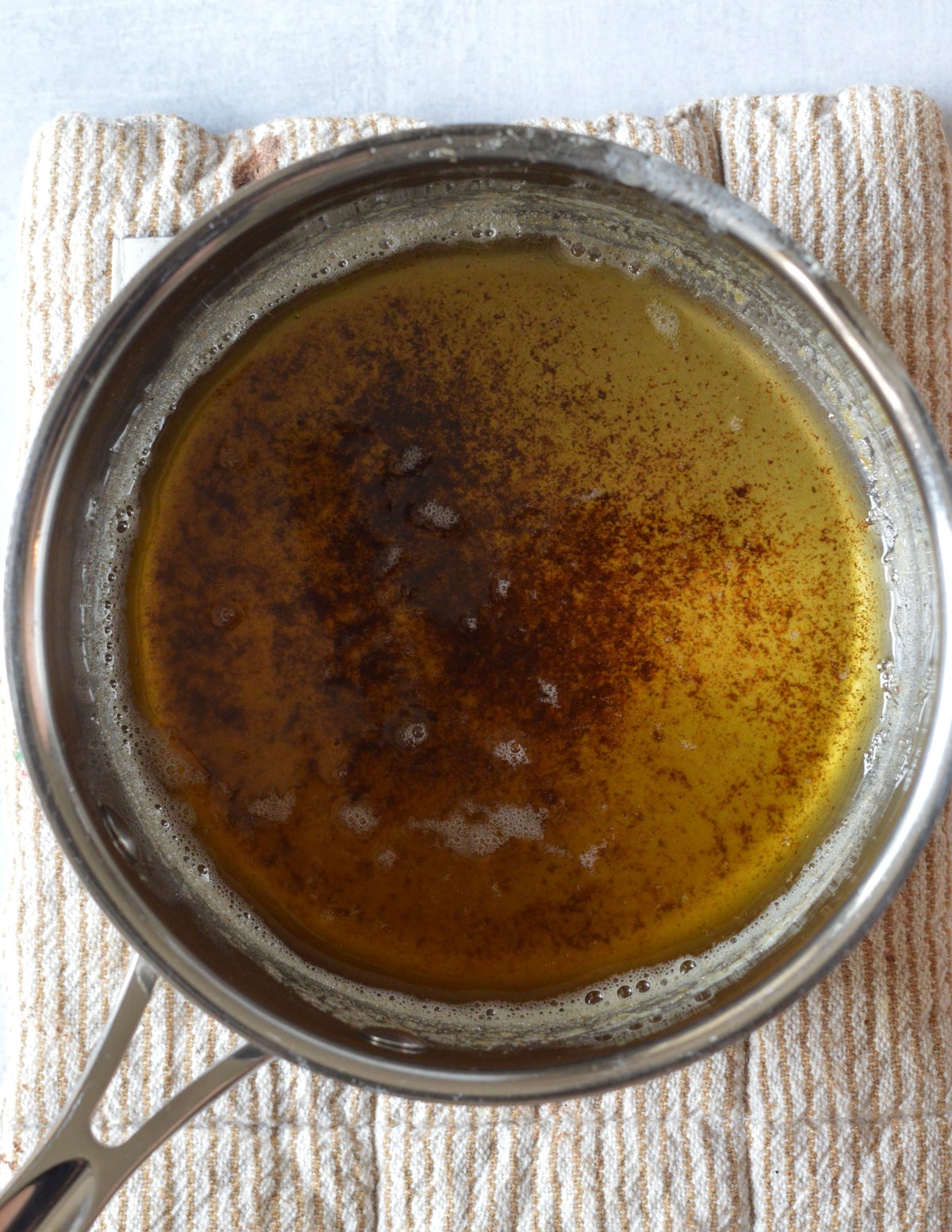 browned butter in a saucepan.