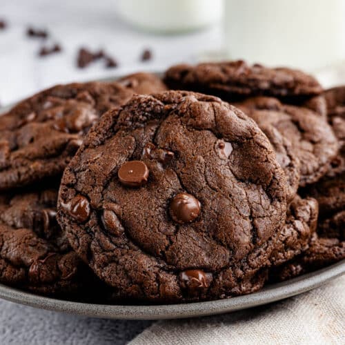a plate of triple chocolate cookies.