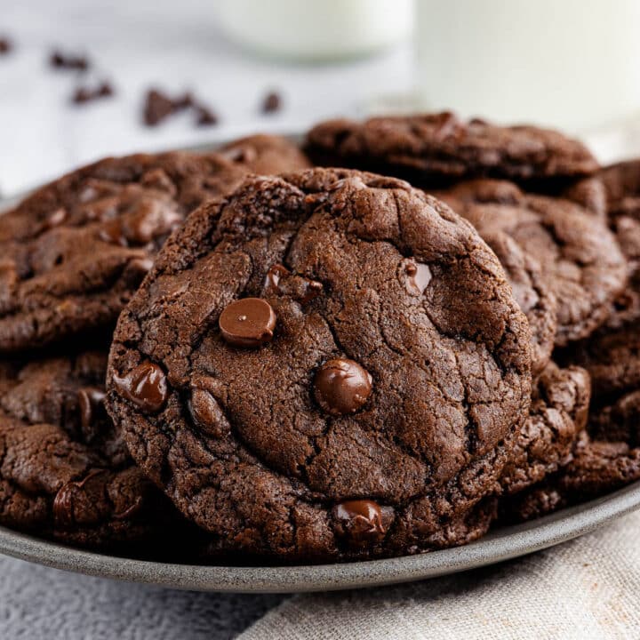a plate of triple chocolate cookies.
