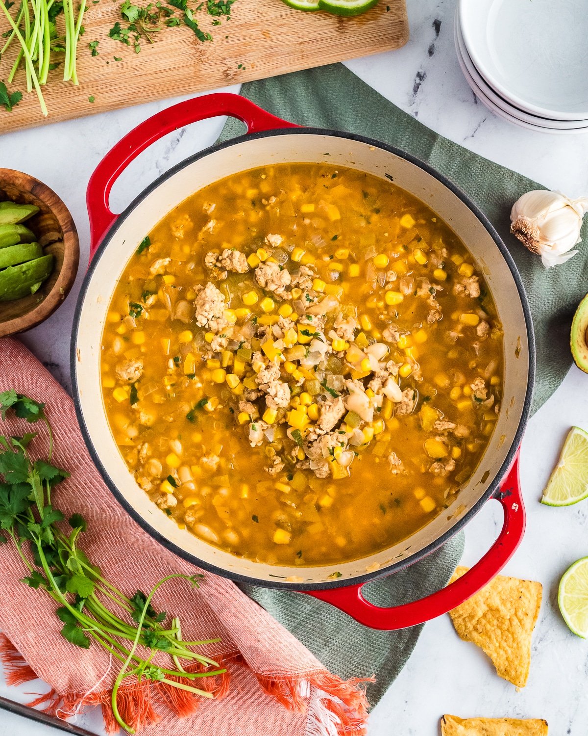 a pot of white ground chicken chili