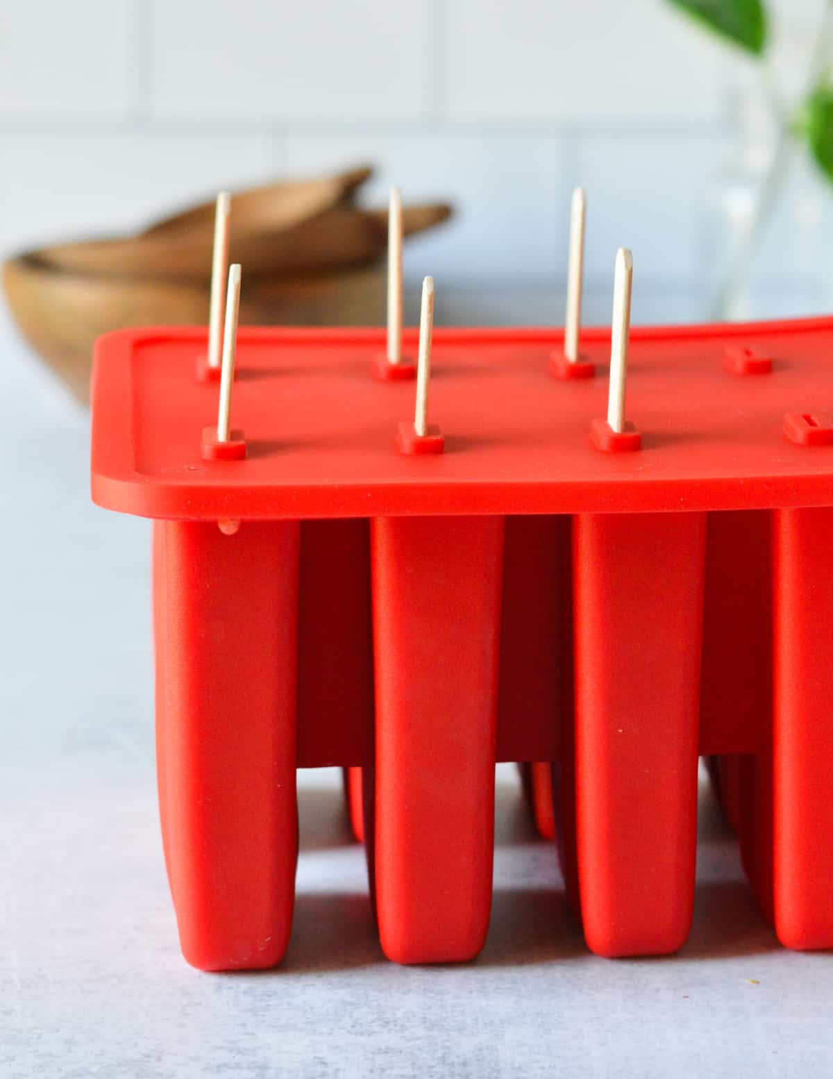 popsicle mold with popsicle sticks poking out.