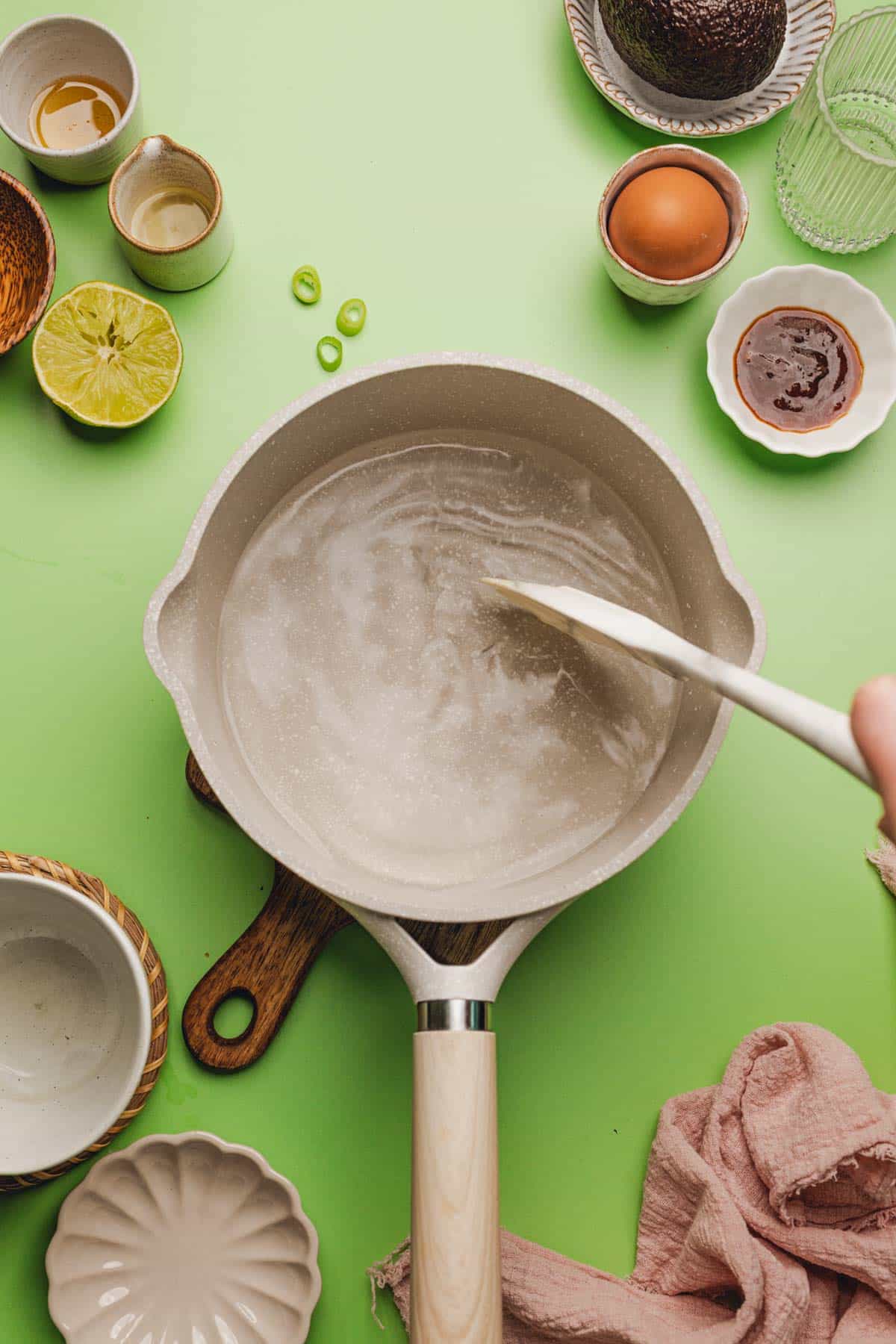 stirring water, vinegar, sugar, and salt in a saucepan.