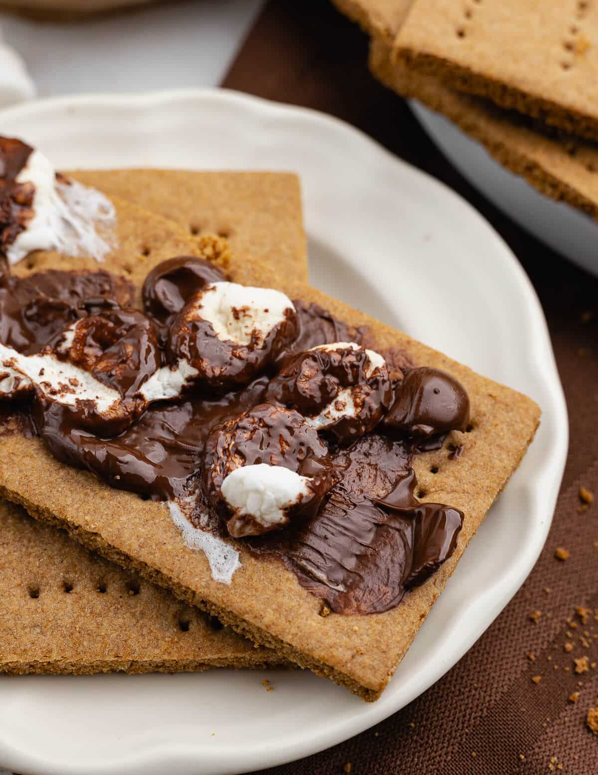 gluten free graham crackers with melted chocolate and marshmallows on top