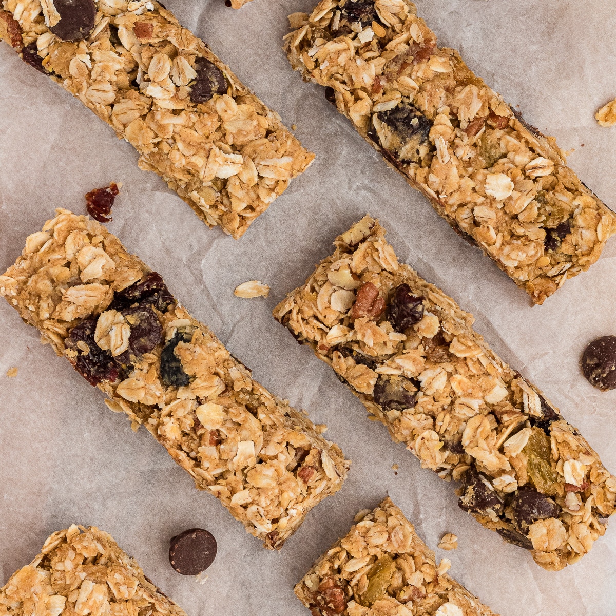 granola bars on parchment paper.