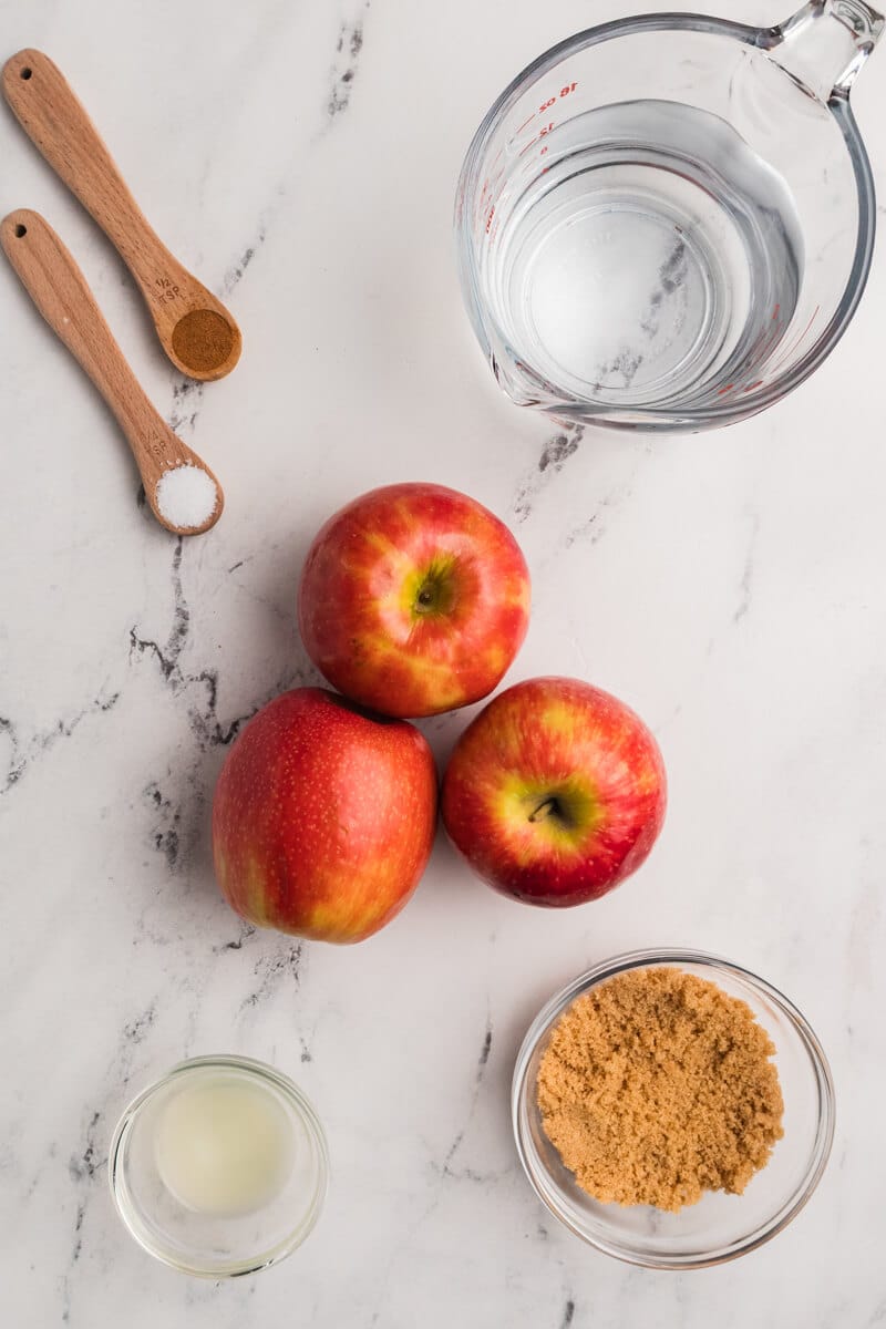 water, cinnamon, kosher salt, apples,  lemon juice, brown sugar.