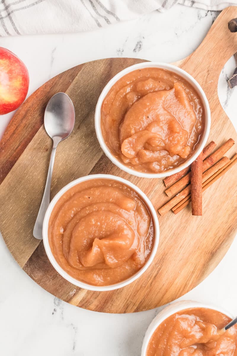 three bowls of applesauce.