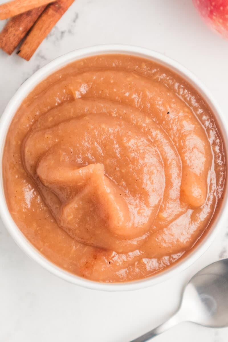 close up of a bowl of applesauce