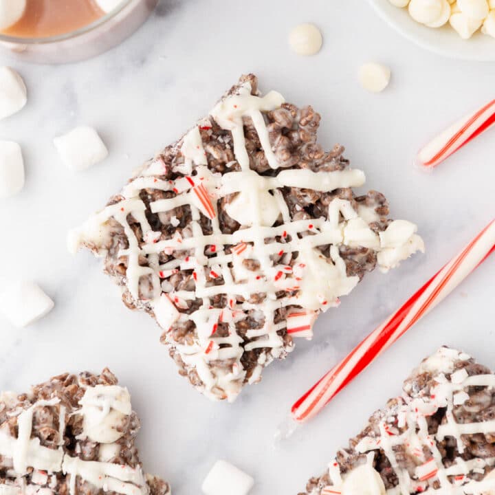 peppermint bark rice krispie treat