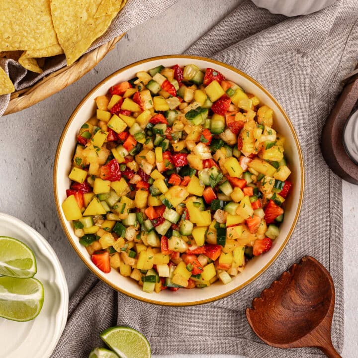 a bowl of summer fruit salsa