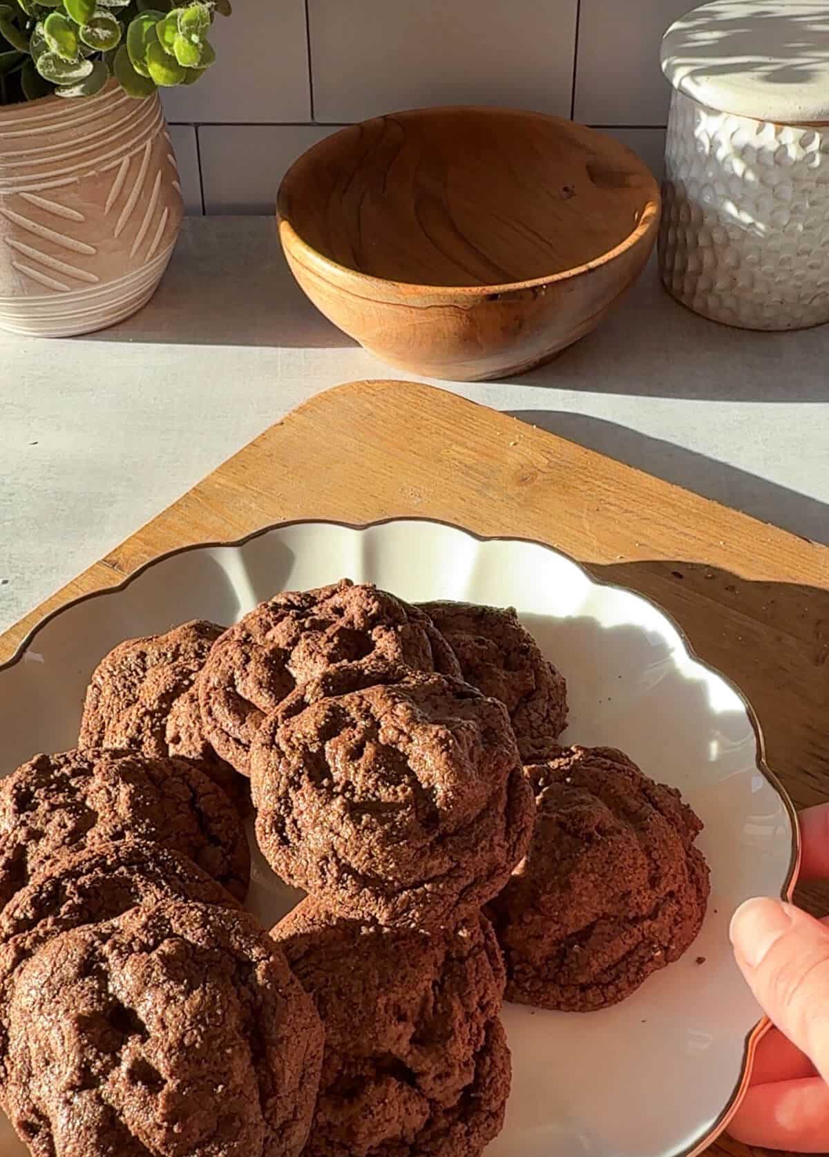 a plate of oat flour chocolate cookies.