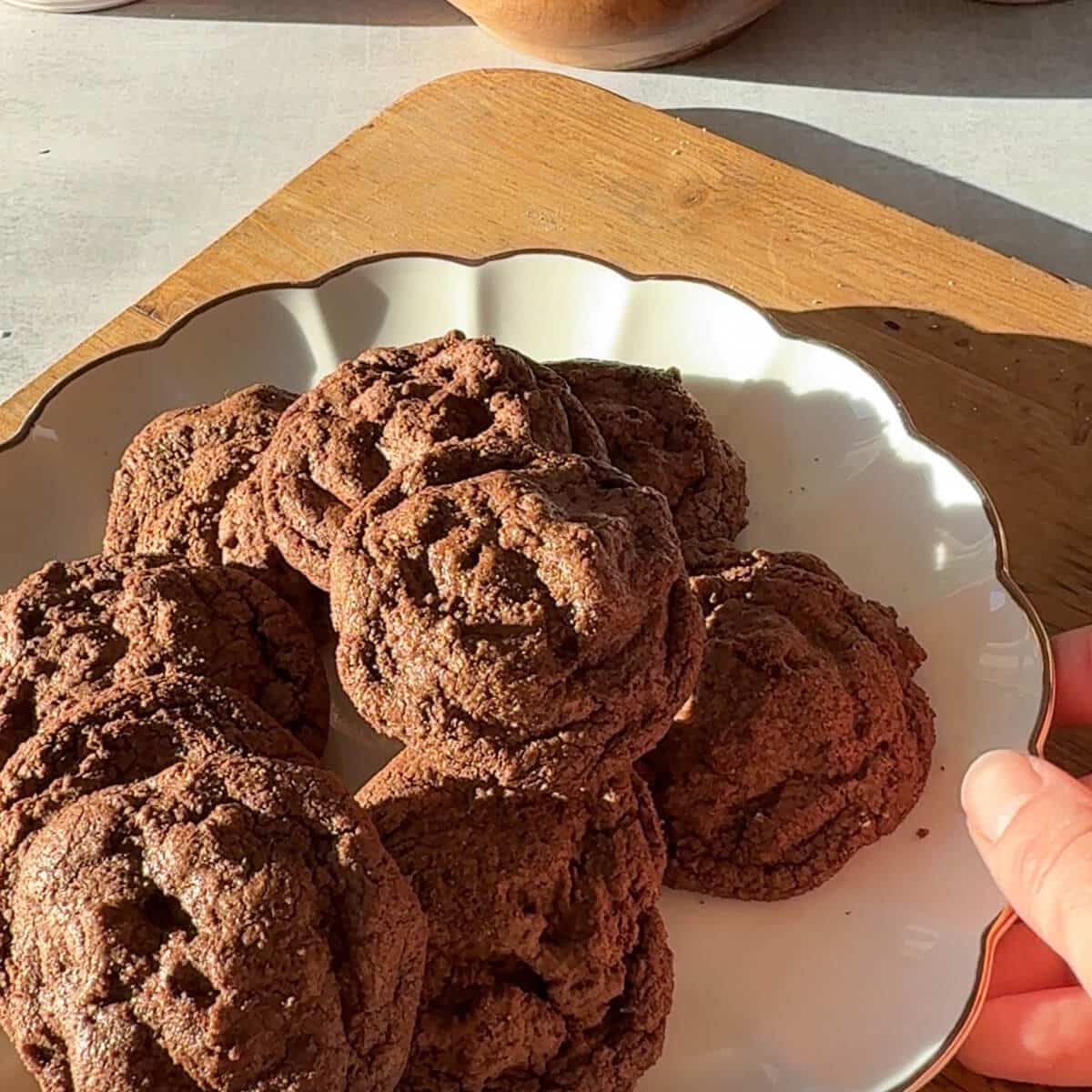 a plate of oat flour chocolate cookies