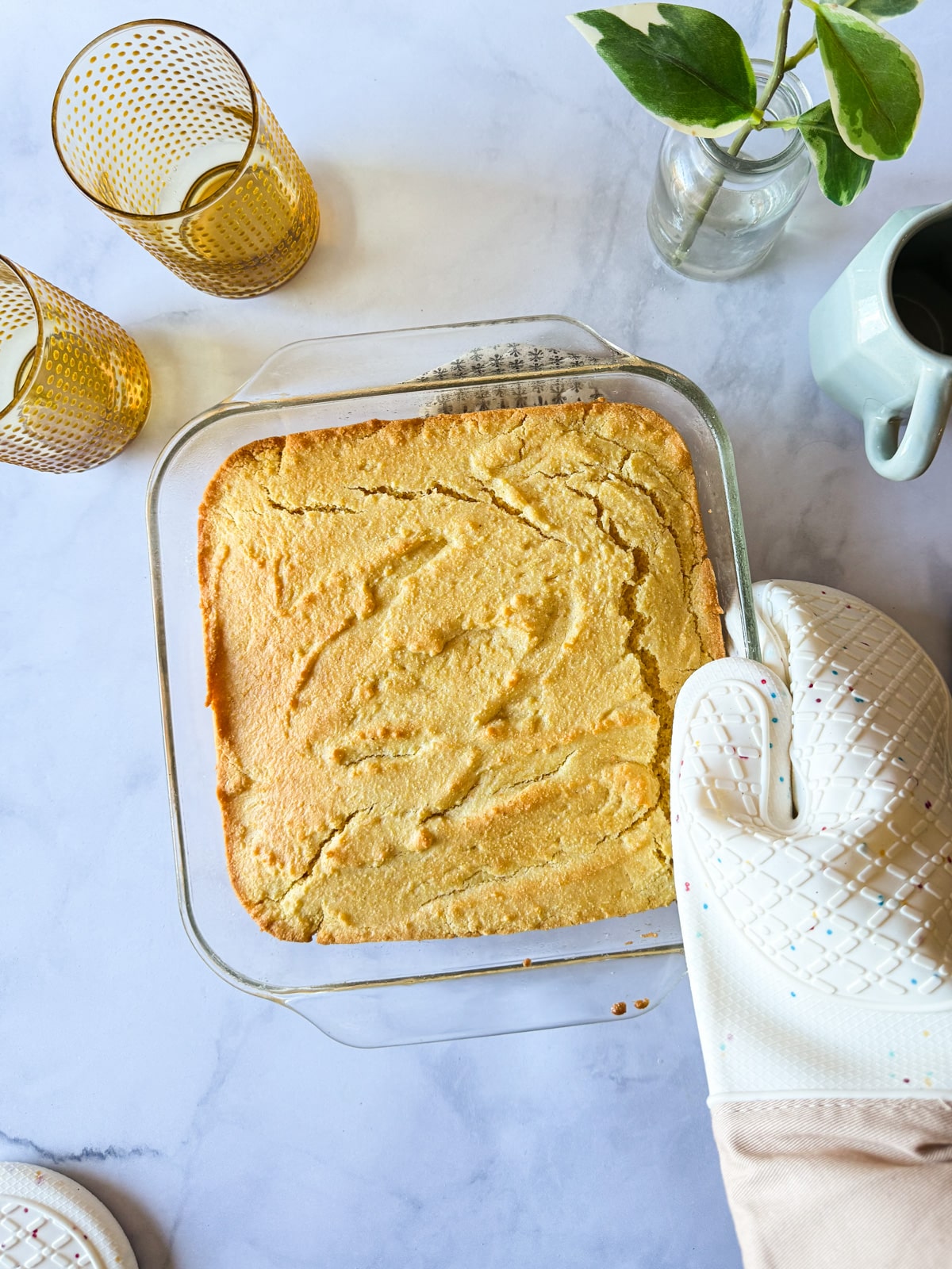 gluten free cornbread in a baking dish.