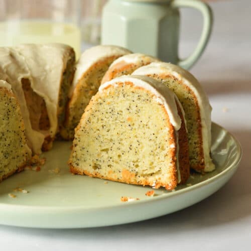 a piece of lemon poppyseed cake on a plate.