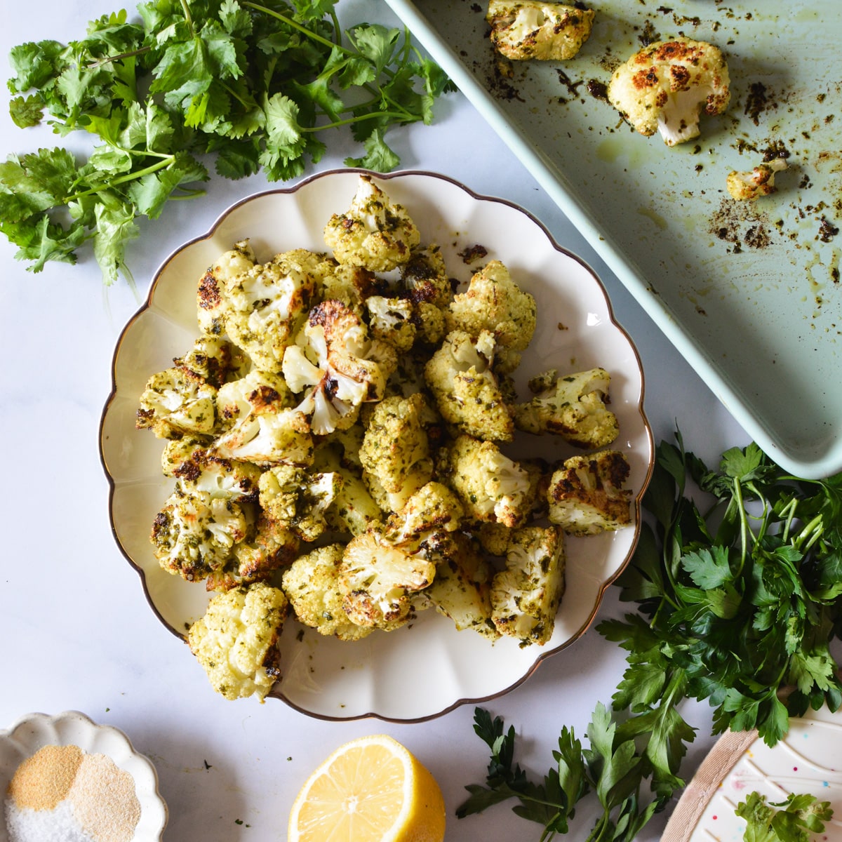 a plate of herb roasted cauliflower