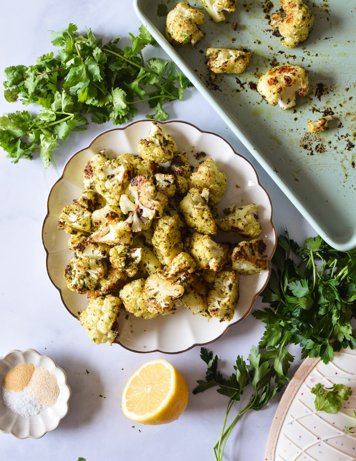 a plate of herb roasted cauliflower