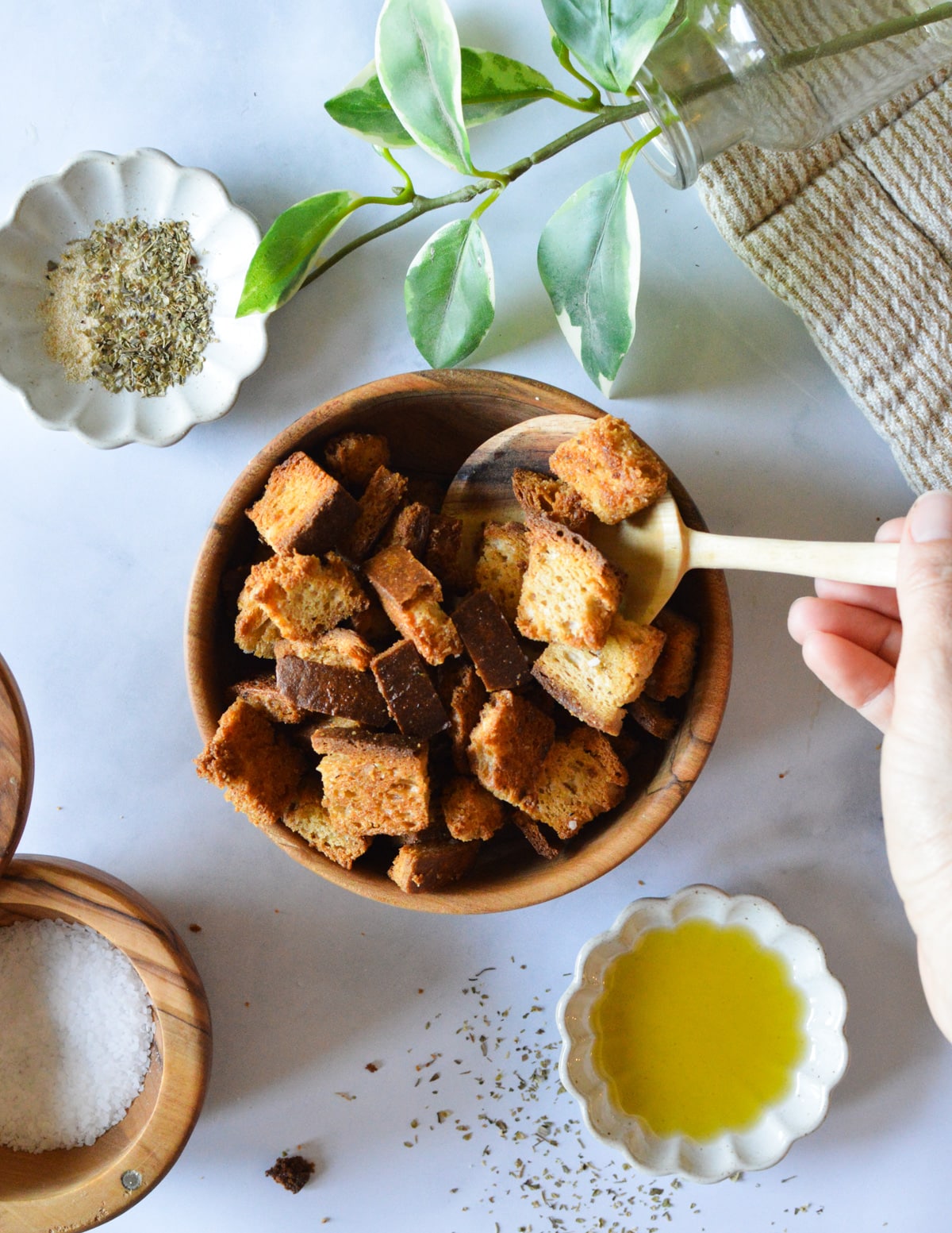 a bowl of homemade gluten-free croutons